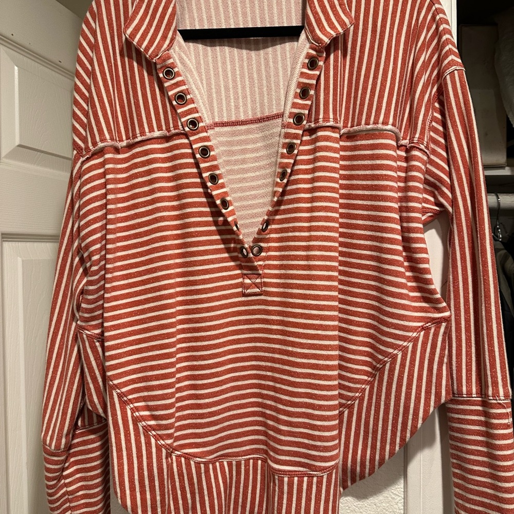 Pilcro Red and White Striped Button Down Shirt - Picture 4 of 4
